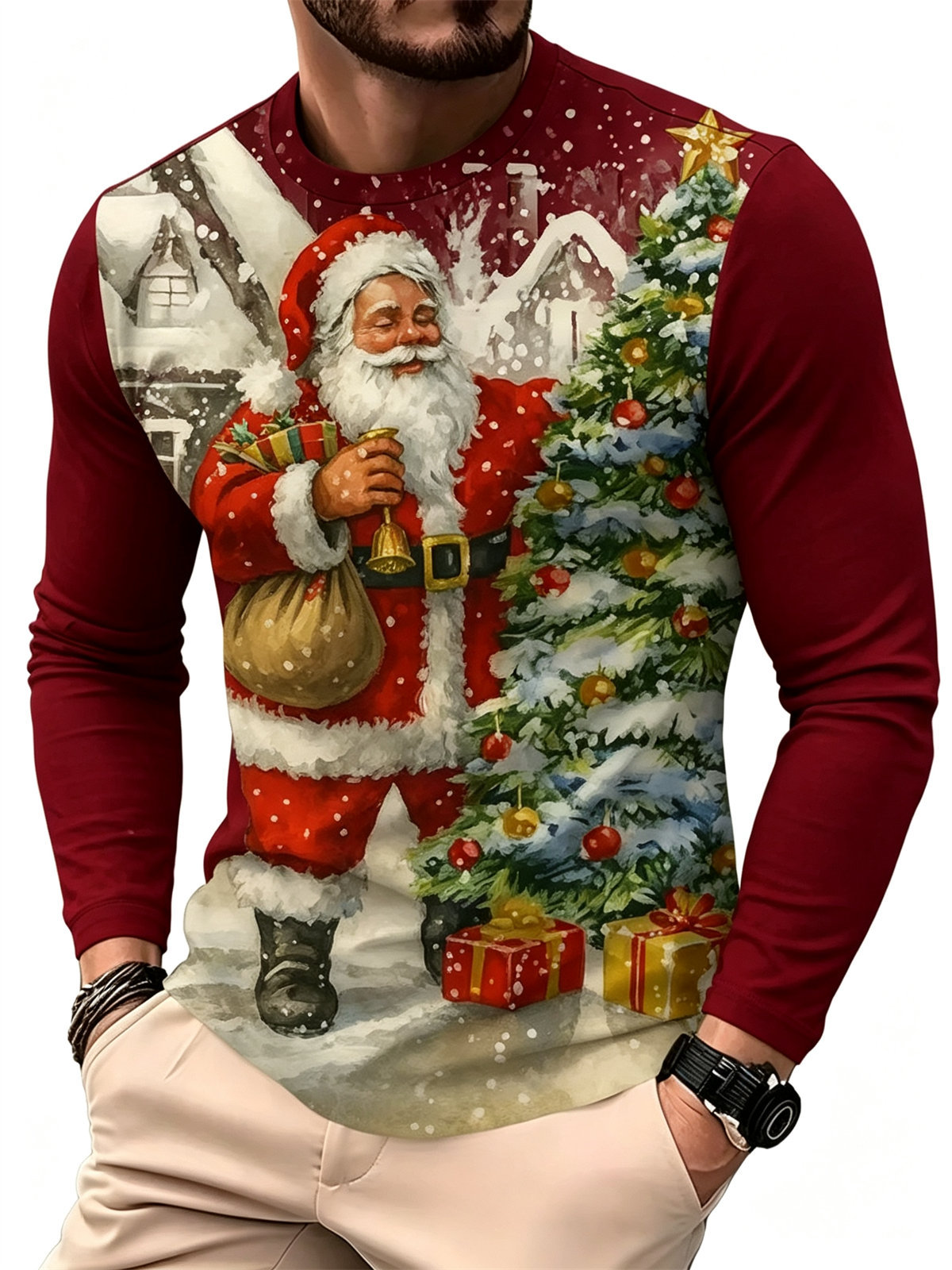 Tee Graphic Print - Men's Casual Fashion Long Sleeve T-Shirt