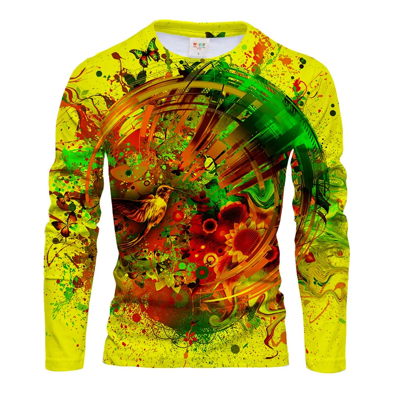 Tee Graphic Print - Men Polyester 3D Print Hummingbird Butterfly