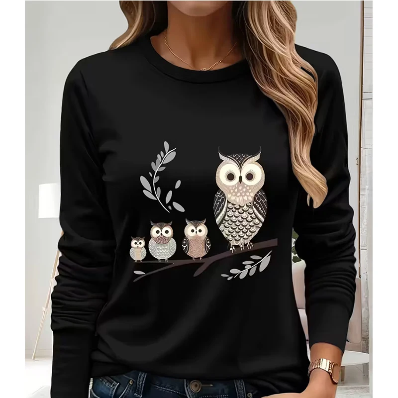 Owl Family Print Casual Long S - огляд і ціна Tee Graphic Print