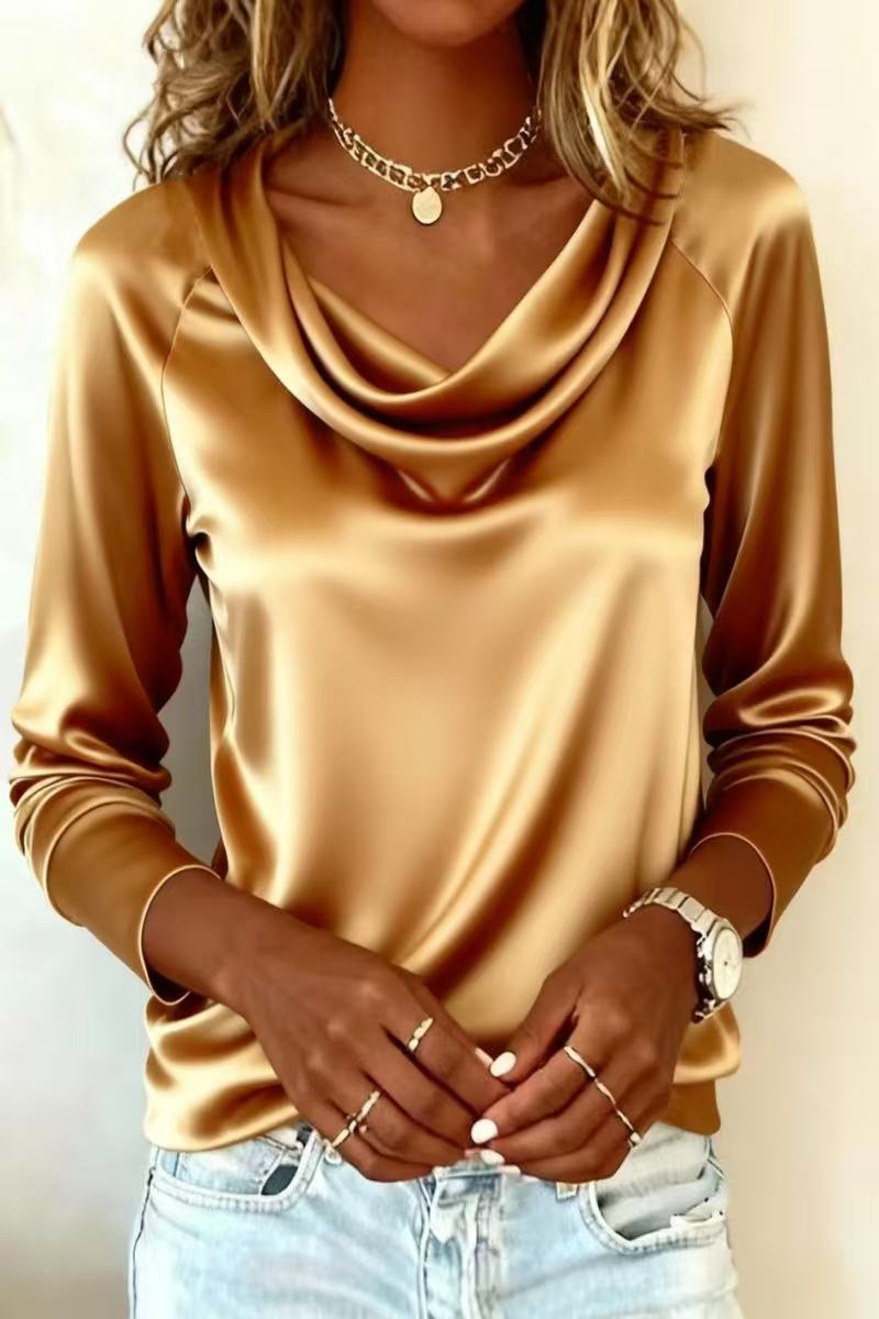 Luxury Satin Solid Color V-Nec - огляд і ціна Shirt Camp Collar