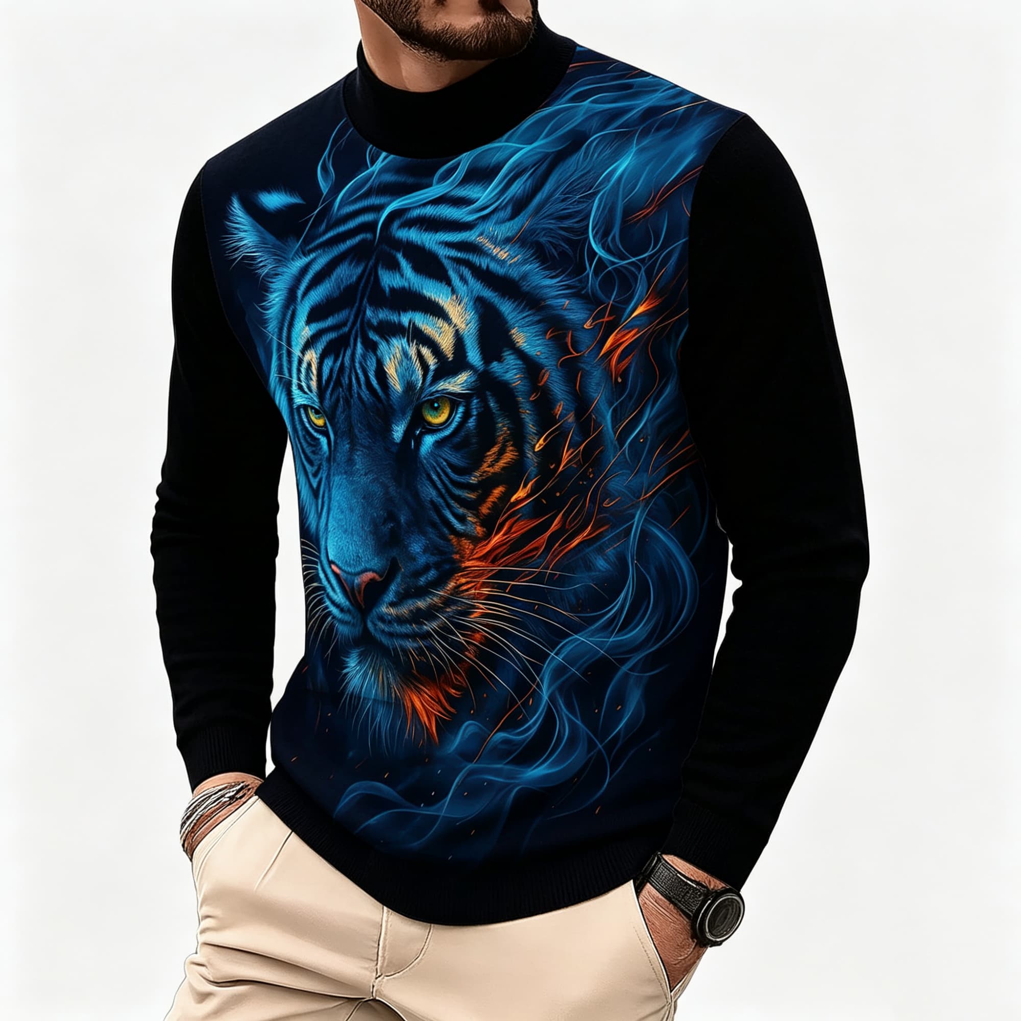 Neon Blue Flame Tiger Animal A - огляд і ціна Tee Graphic Print