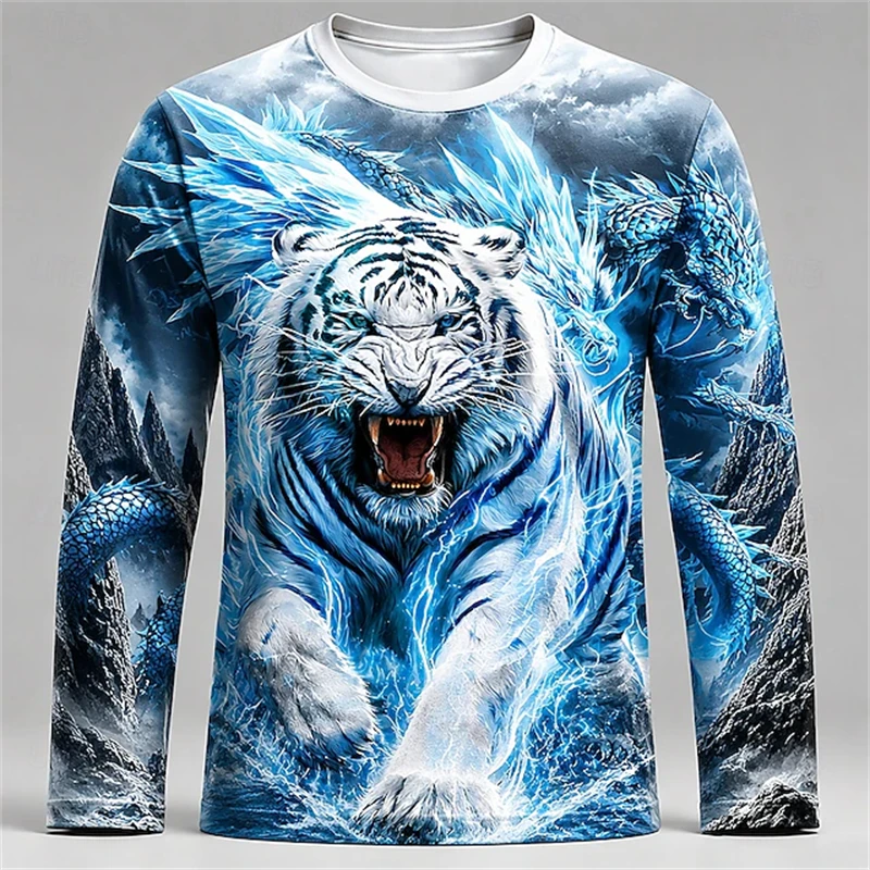 Men Blue White Tiger Dragon Pr - огляд і ціна Tee Graphic Print