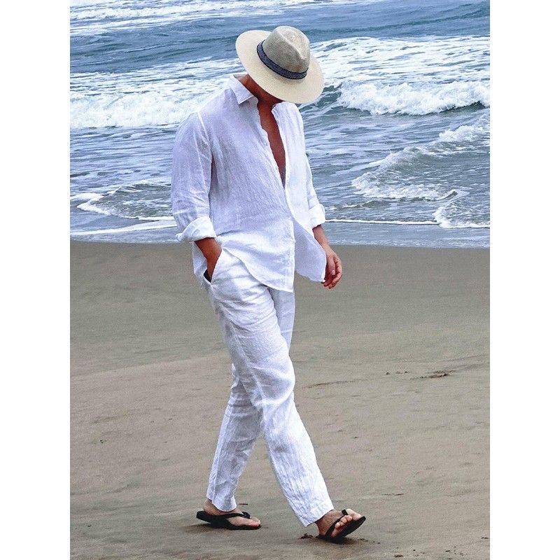 Beach Vacation Style Men's Cot - огляд і ціна Linen Shirt Breathable